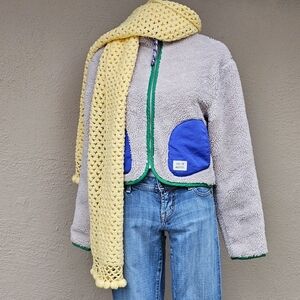 Urban Outfitters Otto Tri Color Full Zip Oversized Cropped Jacket Size XS